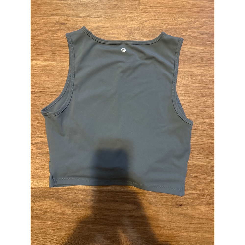 90 Degree by Reflex Womens Twisted Front Crop Tank Top Slate Green Large Active - Picture 3 of 4